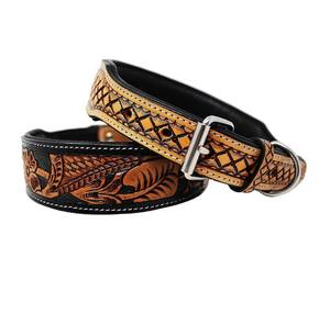 ปลอกคอสุนัขทำจากหนังลายดอกไม้ประดับลูกไม้คลาสสิกพร้อมหัวเข็มขัดสแตนเลสและดีไซน์แบบตะวันตก - Product Image 1