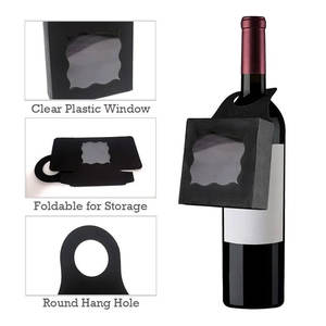 Caja de botella de vino con ventana colgante caja de regalo plegable cajas de embalaje de papel Kraft boda cumpleaños decoración fiesta suministros - Product Image 6