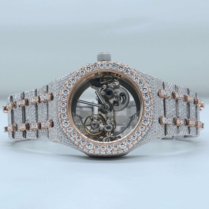 Reloj de Lujo Estilo Hip Hop con Diamantes Moissanite VVS en Tono Dorado, Correa de Cuero, Resistente al Agua, Pantalla Analógica y Esfera de Cristal - Product Image 1
