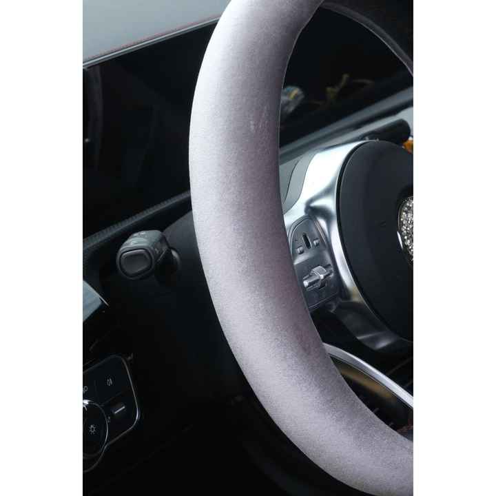 Plain Velvet Grey Steering Wheel Cover