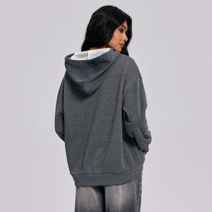 Sudadera con capucha de gran tamaño informal para mujer, sudadera holgada con diamantes de imitación bordados, técnica de invierno, logotipo personalizado 100% - Product Image 4