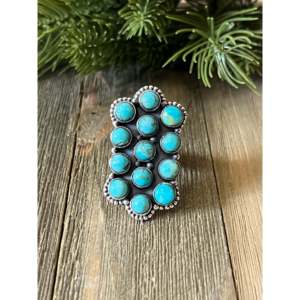 Kingman Mohave Turquoise <b>Sterling</b> <b>Silver</b> Adjustable Cluster <b>Ring</b> Bezel <b>Set</b> - Product Image 1