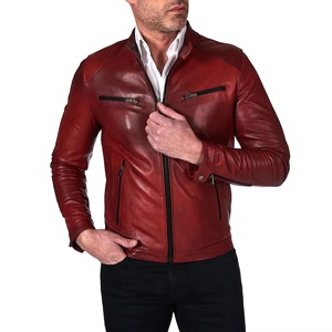 Veste en cuir classique rouge foncé pour homme, coupe ajustée, avec fermetures éclair sur le devant et design sur mesure de qualité supérieure pour un style élégant, décontracté et tendance - Product Image 4