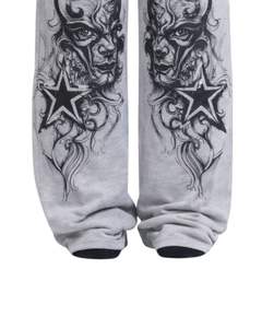 Customized Grey Angel Face Graphic Wide Leg Sweatpants <b>For</b> Men <b>Women</b> Oversized Streetwear Loose Fit <b>Fleece</b> Jogger Pants Fashion - Product Image 5