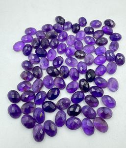 Haute qualité violet améthyste Briolette Checker coupe lâche forme ovale naturelle 8x10mm-15x20mm fabrication de bijoux en gros gemmes - Product Image 1