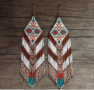 Trendy Beaded Bohemian Stone Tassel Earring, Multicolor Earring Snative Earring - Fringe Earring - Product Image 1