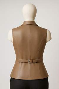 <b>Women</b> Genuine Leather Sleeveless Blazer Vest Belted Slim Fit Leather <b>Waistcoat</b> - Product Image 6