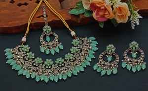 Conjunto de joyas chapadas en oro Kundan tradicional indio y conjunto de collar de cobre para mujeres y niñas accesorios indios joyería Mujer - Product Image 6