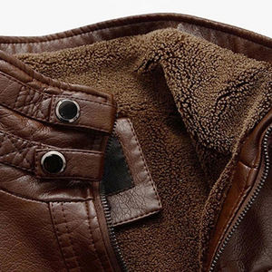 Nouvelle veste pour hommes à manches longues col montant en faux cuir doublure polaire hommes veste fermeture éclair chaud quotidien bureau vestes courtes - Product Image 3