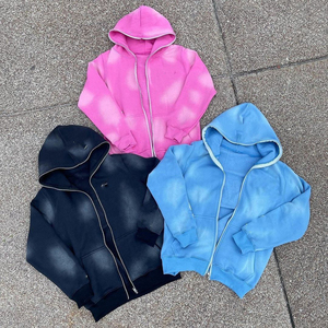 Fleece Cotton Acid Wash Drop Shoulder Zipper Joggers Heavyweight Custom Boys Chándales Hombres Trajes de sudor Sun Faded - Product Image 3