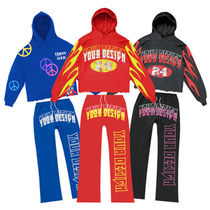 Nouveau modèle Survêtement Ensemble 2 pièces de jogging pour hommes Pantalon de survêtement évasé pour hommes avec sweat à capuche court Survêtements - Product Image 2