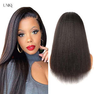 Peluca de Cabello Humano Brasileño Virgen, Estilo Yaki, Liso y Rizado, 150% 180% 134 136, Peluca Frontal de Encaje HD, Completa y Gruesa - Product Image 1