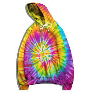 Sudadera con capucha de franela French Terry con logotipo personalizado con patrón de arco iris Tie-Dye Diseño radiactivo fresco y bolsillo con cordón para el invierno - Product Image 3