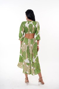 ชุดเดรสยาวผ้าจอร์เจียพิมพ์ลายของผู้หญิงชุดเดรสยาวสไตล์วินเทจชุดชายหาดมีโลโก้บนหลัง - Product Image 2