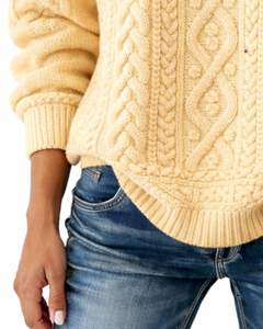 Customized Butter Yellow <b>Cable</b> <b>Knit</b> <b>Sweater</b> Crew Neck Long Sleeve Soft Winter Pullover For Women Warm Casual Knitwear Wholesale - Product Image 5