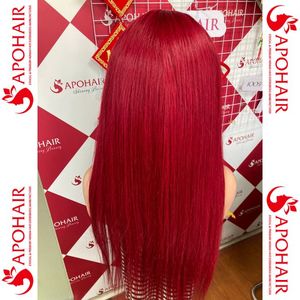 Pelucas de encaje de cabello humano, Color rojo, estilo liso, Frontal prearrancado, sin enredos, 100, brasileño, oferta - Product Image 5