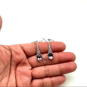 Pendientes clásicos de plata maciza 925, joyería para mujer, Plata de Ley 925, amatista, piedras preciosas, estilo bohemio, pendientes hechos a mano, regalo - Product Image 1