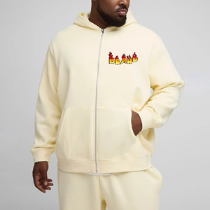 Sweat à capuche zippé personnalisé pour homme, tendance, en Spandex/Polyester, épais, couleur unie, épaules tombantes, confortable, collection automne - Product Image 1