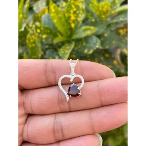 925 Silver Necklace Heart Garnet Trendy Claw <b>Set</b> Rhodium Gold Gift for Lovers-Featuring Number Flower Motifs Diamond <b>Pearl</b> - Product Image 1