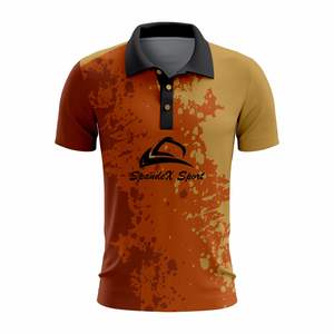 Golf de secado rápido para hombres para polos, uniforme de trabajo de punto de manga corta personalizado con estampado de empalme, diseño de dos botones - Product Image 1