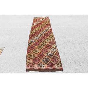 พรมวิ่งสไตล์ตุรกี ขนาด 2.3x9 ฟุต พรมวินเทจสีน้ำตาล พรมขนสัตว์คิลิม - Product Image 1