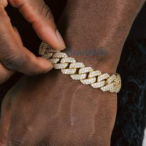 Joyería fina de Hip Hop 15mm 18K chapado en oro plata esterlina 925 VVS moissanite diamante Iced Out Prong Cuban Link pulsera para hombres - Product Image 1