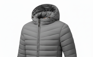 Chaqueta Acolchada con Capucha de Lona Premium para Hombre, Color Gris Ceniza, Frente Liso Teñido, Ligera, Aislante, Cortavientos, Transpirable, Estilo Urbano - Product Image 3