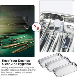 Lot de 3 plateaux médicaux manuels en acier inoxydable, plateaux rectangulaires de laboratoire, petit plateau à instruments, certifié CE, garantie 1 an - Product Image 3