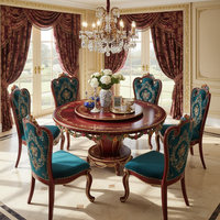 Ensemble de table à manger royale de luxe, fabrication directe d'usine, 6 chaises en velours violet, bois massif sculpté, design antique européen, pour la maison ou l'hôtel