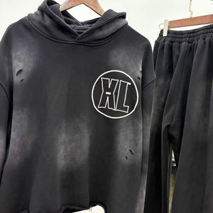 Ventes en gros de survêtements pour hommes en taille plus, sweat-shirt à fermeture éclair et pantalon de survêtement, style vintage, tissu en molleton 100% coton, appliqué brodé - Product Image 2