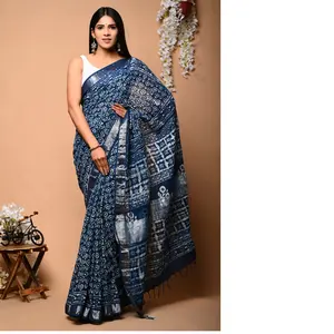 Özel yapılmış keten sarees yapılmış 100% keten kumaş ipek ekran baskılı giyim tasarımcıları ve saree mağazaları için ideal