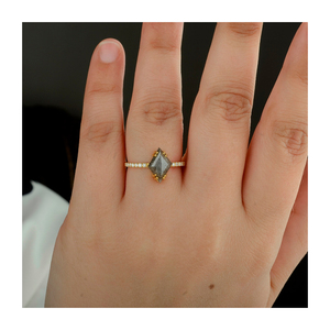 Bague de fiançailles en diamant gris sel et poivre, excellente qualité, bague en or 14K, bijoux indiens - Product Image 3