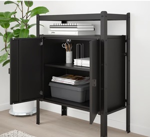 Élégante armoire de rangement grise avec tiroir et portes, idéale pour organiser la chambre ou le salon - Product Image 6