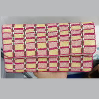 Pochette de soirée artisanale bohème vintage perlée imperméable à motif écossais coloré avec fermeture à bouton pour femme