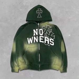 Sudaderas con capucha unisex personalizadas con bordado para hombre, colores sólidos, de verano, de punto, con efecto desgastado, extragrandes, de tejido grueso, de corte bajo - Product Image 4