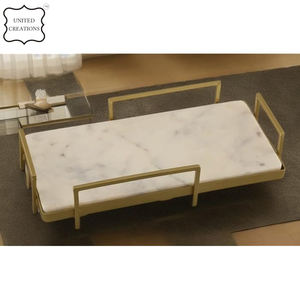 Bandeja de servicio de mármol hecha a mano al por mayor con mango de metal Bandeja de desayuno sostenible Diseño creativo MOQ bajo - Product Image 4