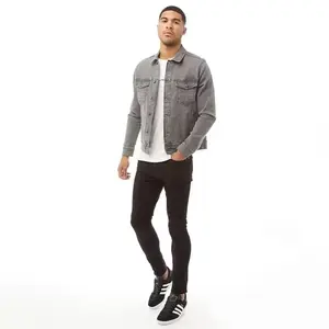 Veste bomber en denim vintage à double fermeture éclair, 100% coton, lavage à la pierre, de haute qualité, personnalisée, OEM, pour hommes - Product Image 3