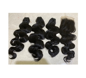 Extensions de cheveux vietnamiennes vierges Remy 100% les plus vendues Style ondulé aligné à cuticule double étirée en couleur 1B - Product Image 1