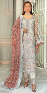 2022 Collection d'été indien pakistanais dernier filet en mousseline de soie brodé lourd Salwar Kameez robe de vente chaude avec costume - Product Image 4