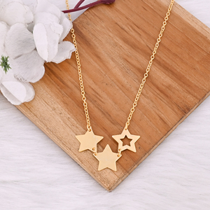 Collier simple en laiton, forme d'étoile, style bohème, plaqué or, collier en laiton pour femmes, collier en chaîne artisanal en laiton - Product Image 4