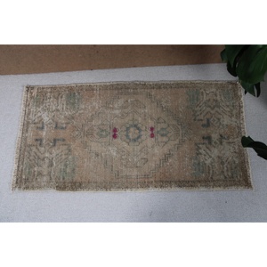 Turkish Rug, 1.6x3.1 ft Vintage Rug, <b>Brown</b> Gray Patchwork <b>Wool</b> Rug - Product Image 2