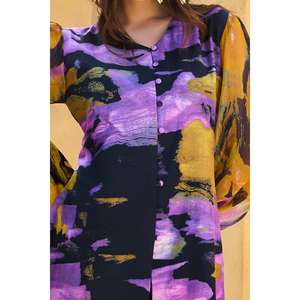 ชุดผ้าไหมคอตตอนพิมพ์ลายแบบ 3 ชิ้น ไม่เย็บตะเข็บ พร้อมผ้าคลุมไหล่ผ้าไหมทัสซาร์ประดับกระดุม รุ่น CS-52005 - Product Image 5