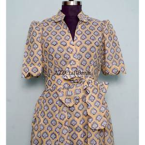 Vestido midi floral de algodón 100% ecológico para mujer, estilo Kangura, cuello en V, manga corta, decoración con botones, lavable. - Product Image 4