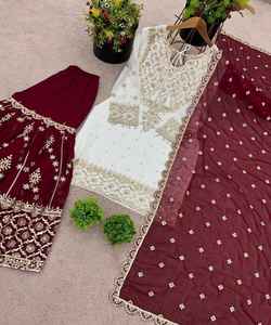 DERNIÈRE GEORGETTE BRODERIE SEQUENCE TRAVAIL TOP SHARARA AVEC DUPATTA PARTY WEAR PRIX DE GROS VÊTEMENT ETHNIQUE (11) - Product Image 6