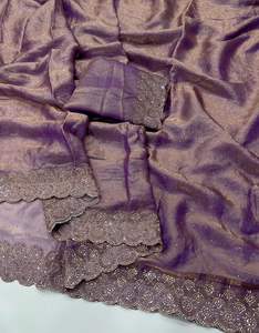 Sari Fendy de Seda de Jharkhand con Trabajo de Satén para Mujer, con Blusa, Ropa Tradicional Étnica, Sari Ligero de Satén - Product Image 4