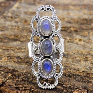 Bague de mariage solide 925 bijoux en argent Sterling naturel Multi feu Labradorite pierre précieuse bague à la main 925 timbre bijoux en argent - Product Image 4