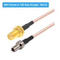 Câble coaxial pigtail RG316 avec connecteur mâle TS9 à angle droit vers connecteur femelle SMA, assemblage de câbles d'extension 30CM, 10CM, 15CM, 50 Ohm