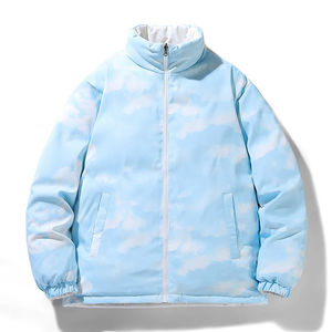 Chaqueta acolchada de calle para hombre con cuello levantado, correas estampadas y abrigos gruesos de burbujas, tela de lona - Product Image 3