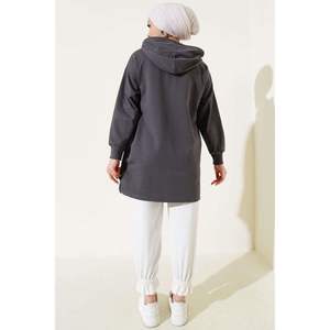 Sudadera con capucha de túnica estampada para mujer, estilo extragrande con cremallera y patrón de letras, diseño forrado de temporada de invierno y otoño - Product Image 3