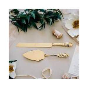 Vajilla Juego de servidor de pastel de latón dorado Cuchillo de postre de lujo Utensilios de fiesta elegantes Herramientas para hornear para bodas y celebraciones - Product Image 1
